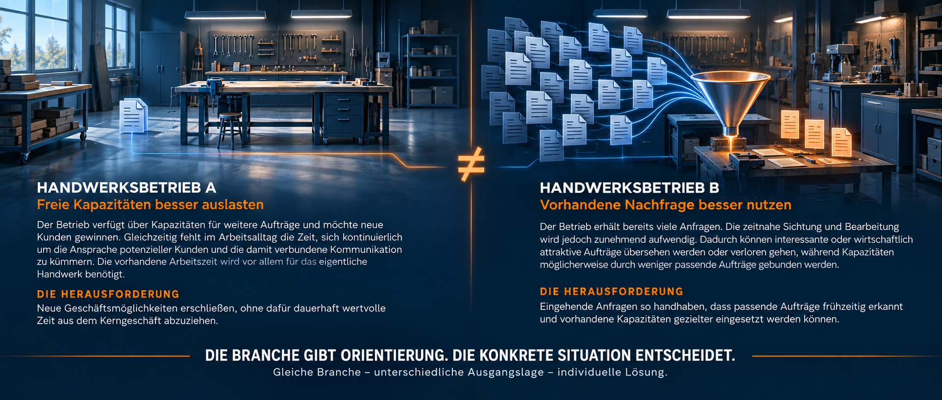 Zwei Handwerksbetriebe derselben Branche mit unterschiedlichen Ausgangslagen und Herausforderungen