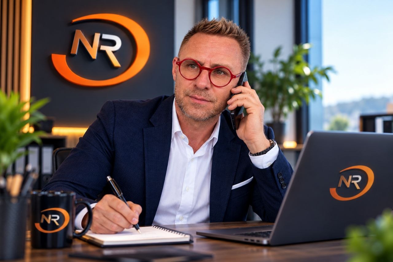 Nicolas Rachau im persönlichen Telefongespräch am Arbeitsplatz