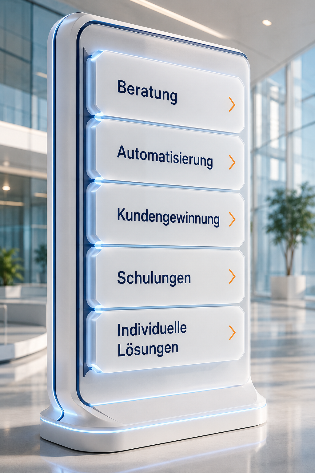 Futuristisches Wegschild mit den fünf Leistungsbereichen