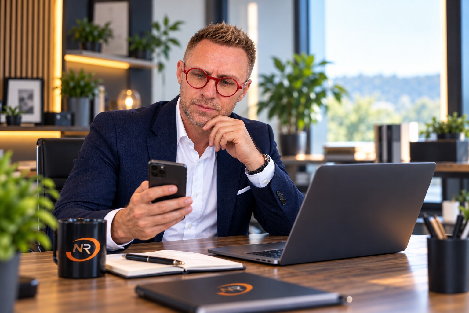 Nicolas Rachau bei der professionellen Prüfung eines Social-Media-Beitrags